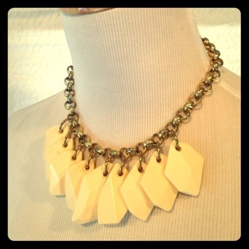 Rocker chic cream and gold statement necklace​